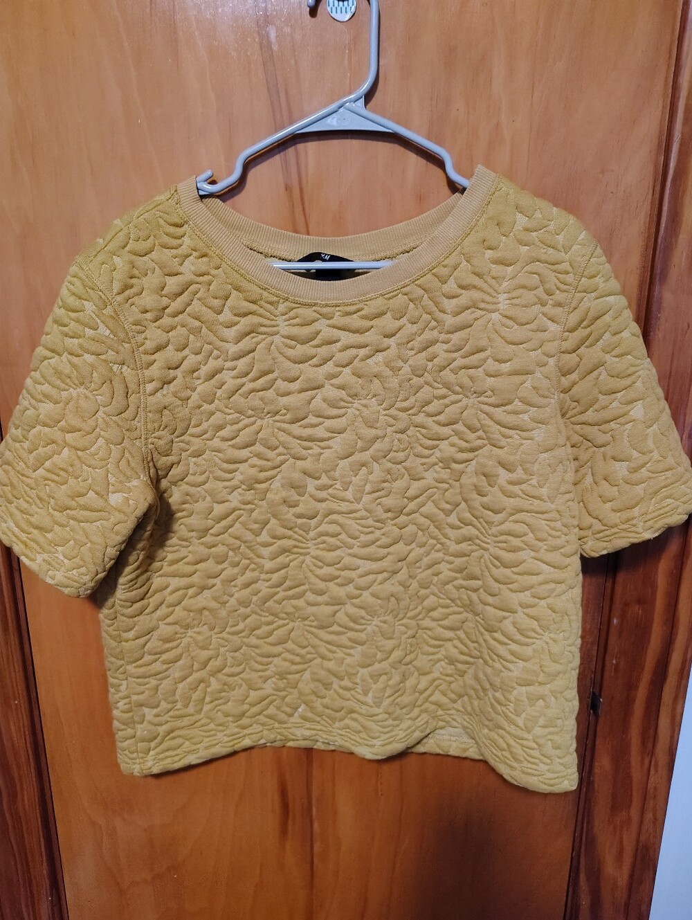 Textured Short Sleeve Women's Top in Mustard